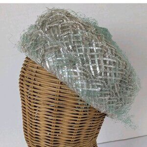 Vintage 1960s Union Made Novelty Braid Cocktail Hat Veil USA Pillbox Green MCM